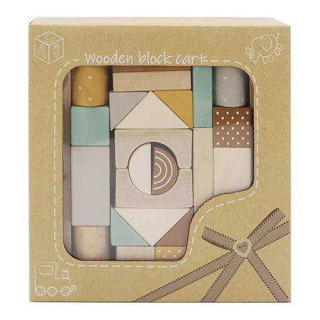 Chariot en bois avec 25 blocs pastel