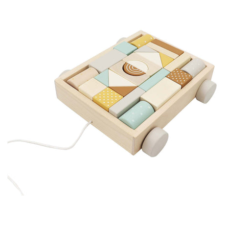 Chariot en bois avec 25 blocs pastel