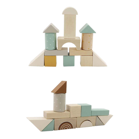 Chariot en bois avec 25 blocs pastel
