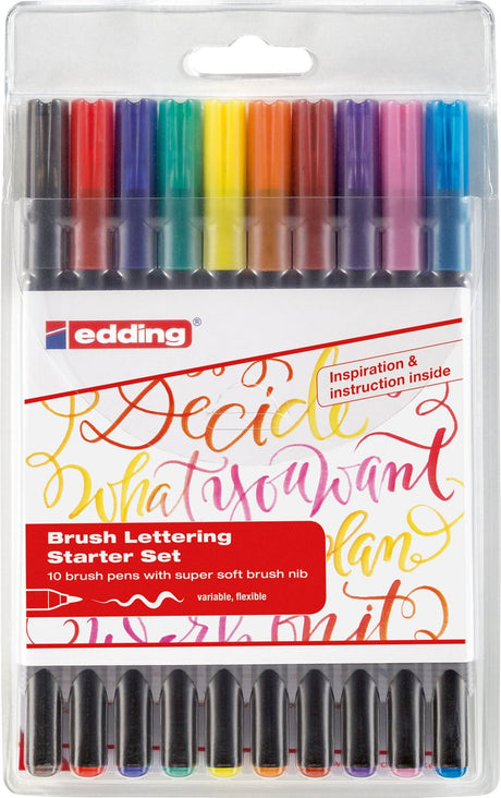 Stylos pinceaux Edding 1340 en étui - jeu de 10 couleurs - 1-3 mm - à base d'eau - convient entre autres au papier et au carton