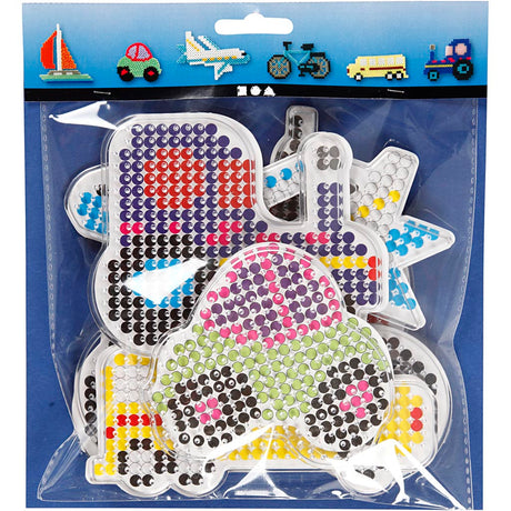 Plaque de base Creativ company, voiture, avion, bateau, tracteur, bus et vélo, dimensions 9x9,5 + 11x16 cm, moyen, 6 pièces 1 carton