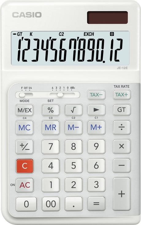 Casio je-12e - calculatrice de bureau ergonomique avec clavier d'escalier innovant pour droitiers