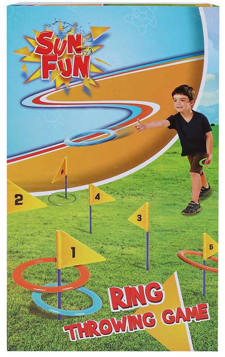 Jeu amusant d'attraper et de lancer avec 6 anneaux et 6 drapeaux
