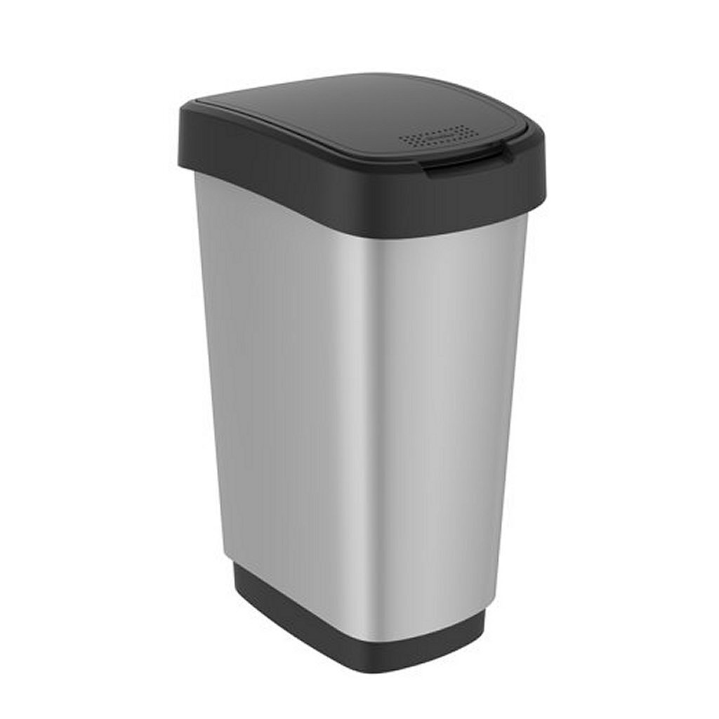 Poubelle Rotho twist 50l argent métallisé