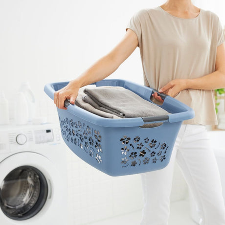 Rotho panier à linge fleurs 50l bleu horizon