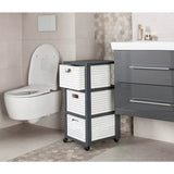 Commode Rotho country design à roulettes 3x18l blanc