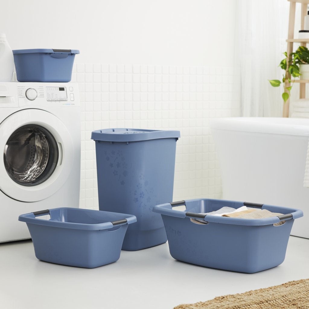 Rotho panier à linge fleurs 25l bleu horizon
