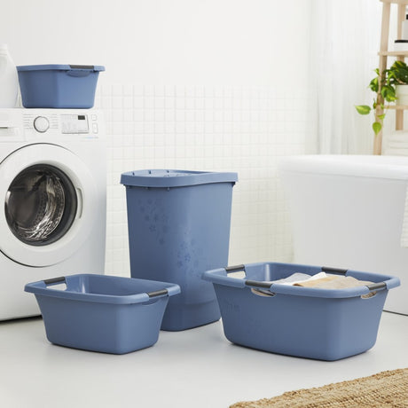 Rotho panier à linge fleurs 25l bleu horizon