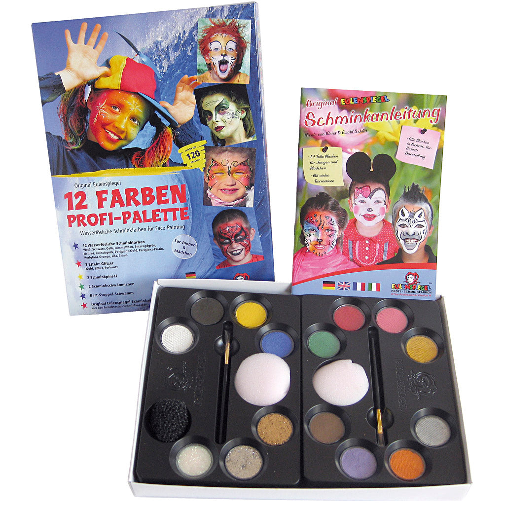 Kit de maquillage Eulenspiegel avec étape par étape, différentes couleurs, 1 set