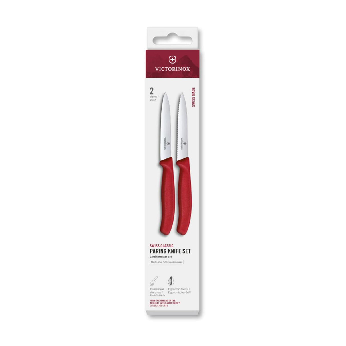 Couteau à éplucher Victorinox 2pcs dentelé lisse rouge