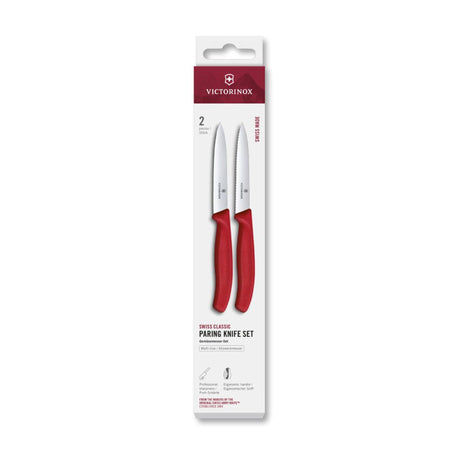Couteau à éplucher Victorinox 2pcs dentelé lisse rouge