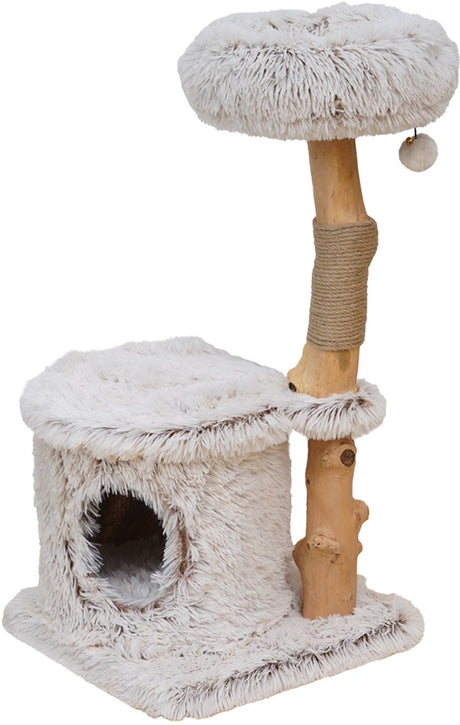 Arbre à chat Ebi manille peluche poils longs beige 40 x 40 x 80 cm - chat