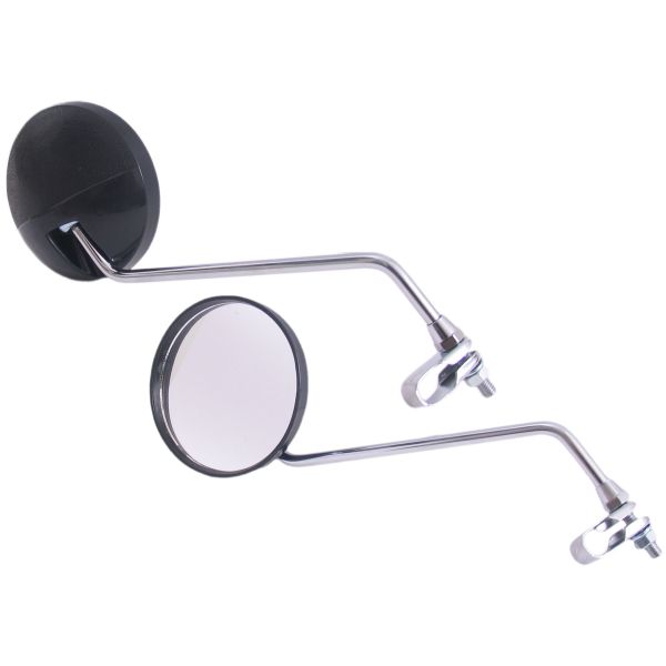 Miroir de bord Ensemble avec pince M8 avec verre transparent - Forme ronde - Chrome noir