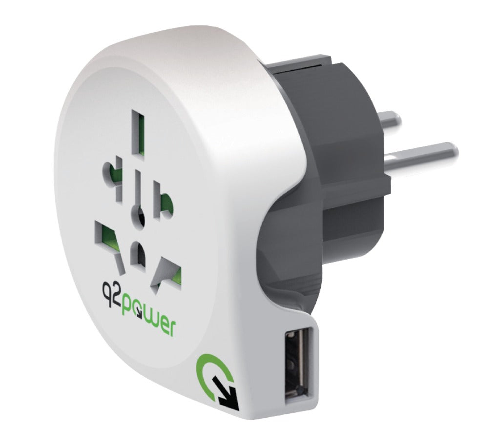 Adaptateur de voyage Q2 power 1.100110, monde vers Europe, USB mis à la terre