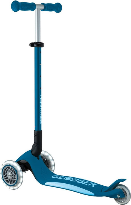 Trottinette 3 roues Globber - primo pliable plus lumières bleu pétrole - bleu - roues lumineuses - pliable - réglable en hauteur - de 3 à 9 ans