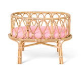 Berceau de poupée en rotin avec matelas rose