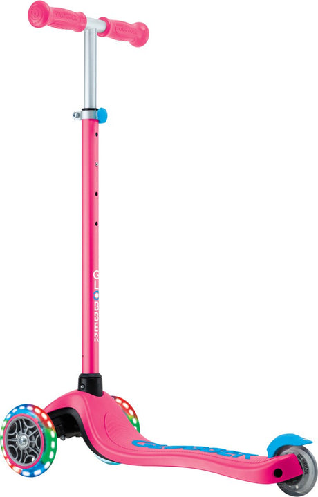 Trottinette 3 roues Globber - primo plus lumières fuchsia - rose violet - roues lumineuses - hauteur réglable - de 3 à 9 ans