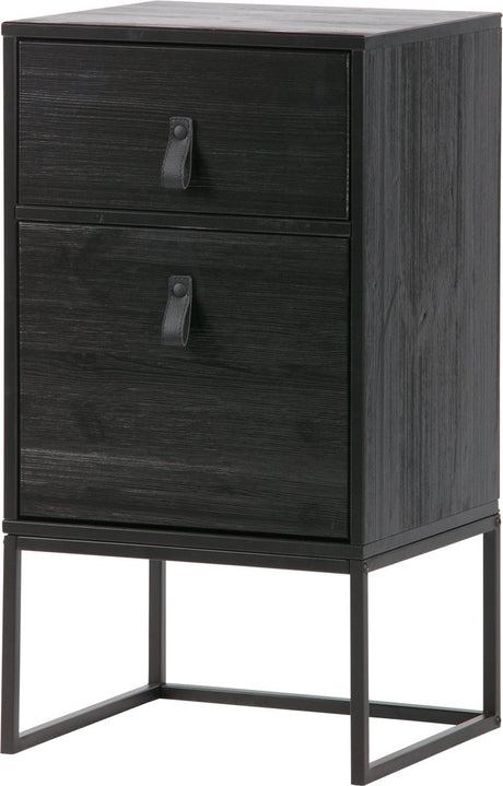 Woood zola nachtkastje incl. lade en deur - grenen - zwart - 74x40x35