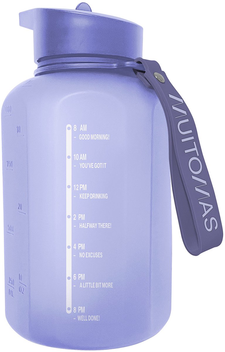 Gourde de sport Muitomas - grande contenance - 1200 ml - bec verseur en silicone - poignée intégrée - violette