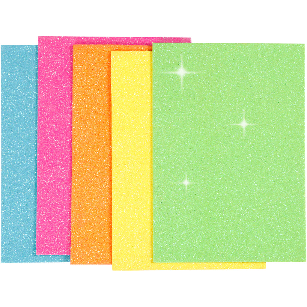 Feuilles de mousse Creativ company, a5, feuille 150x210 mm, épaisseur 2 mm, différentes couleurs, 5 feuilles 1 boîte