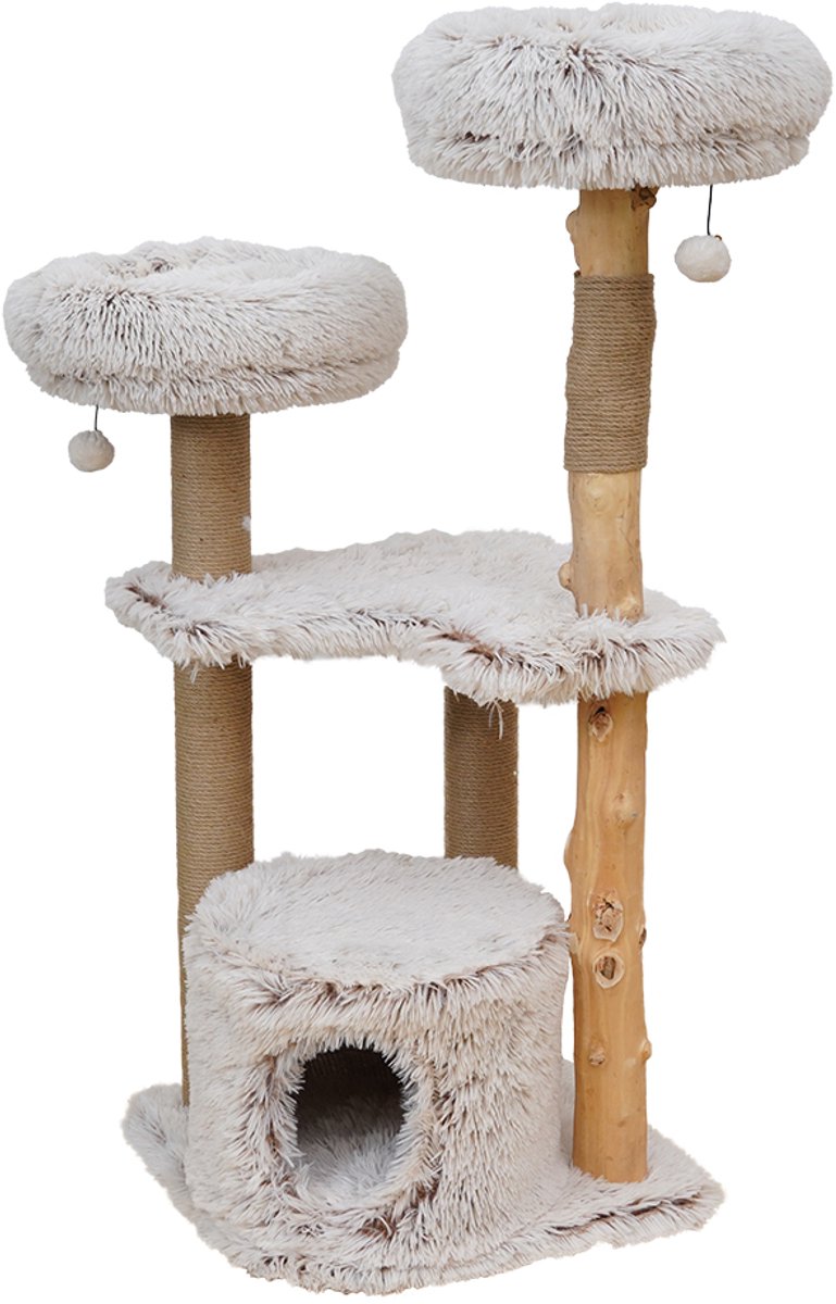 Ebi griffoir marseille peluche poils longs beige 49 x 49 x 122 cm - chat