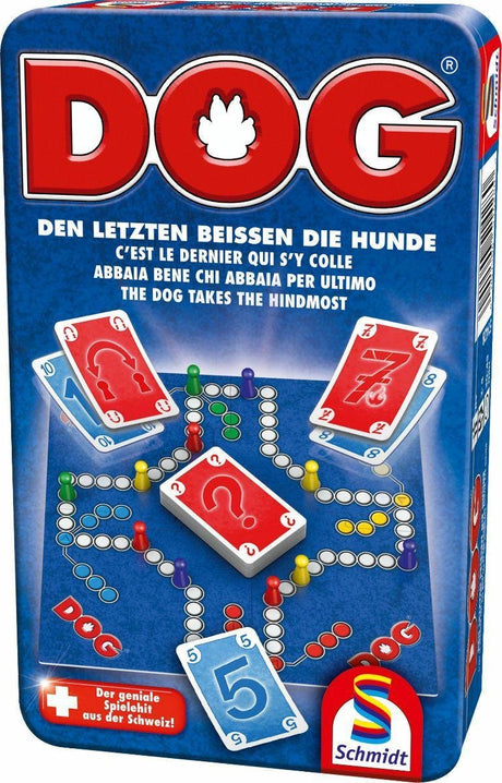 Schmidt ® - jeu de société - Travel Game Dog® - jeu Bring-Mich-mit dans une boîte en métal - jeu de stratégie classique - 2-4 joueurs