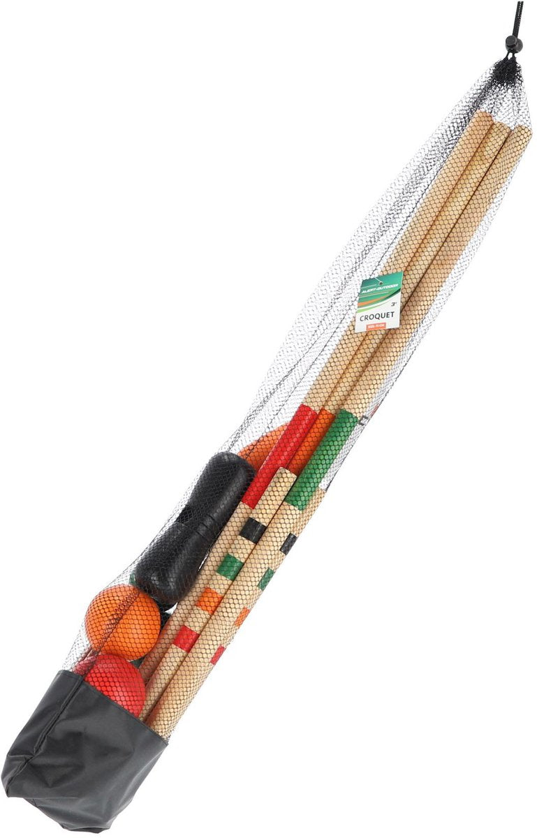 Alerte croquet d'extérieur en bois xl 75 cm avec filet de rangement pratique