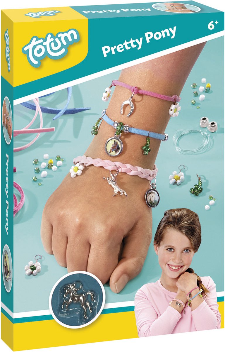 Totum joli poney - ensemble de bricolage pour fabriquer des bijoux pour chevaux - réaliser des bracelets à breloques avec des breloques en fer à cheval et en forme de cheval - ensemble de bricolage créatif pour filles - astuce cadeau