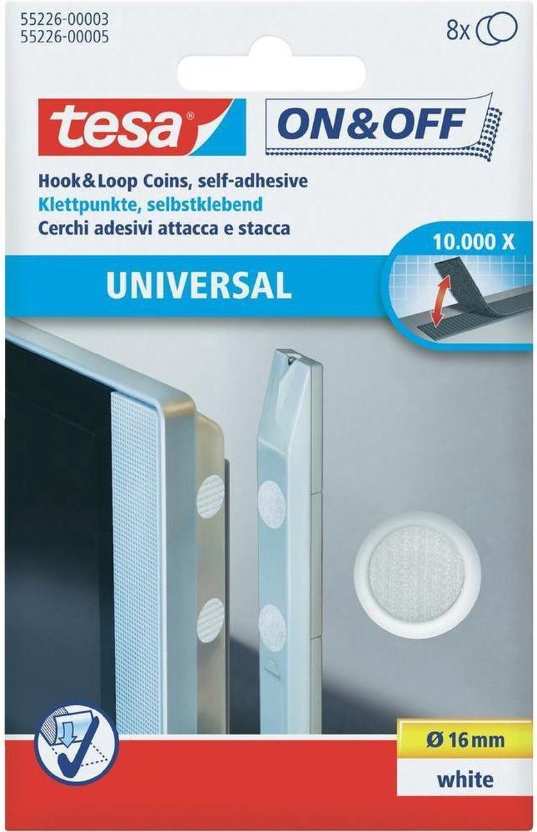 Tesa on off 55226-03-00 Points Velcro pour coller la partie auto-agrippante (ø) 16 mm blanc 8 paires