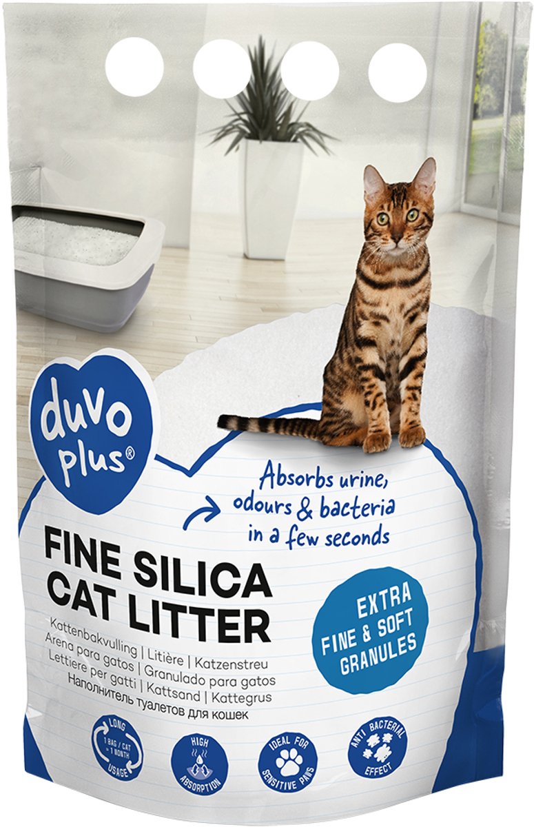 Duvo plus litière pour chat premium silice fine 0,5-2mm-16l-6,08kg blanc