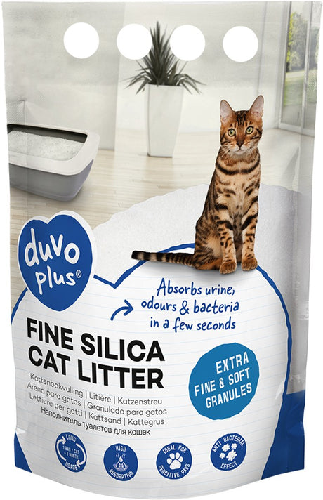 Duvo plus litière pour chat premium silice fine 0,5-2mm-16l-6,08kg blanc