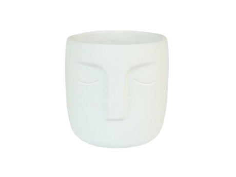 HBx pot de fleur naturel vivant dongo avec visage h14,8 cm blanc