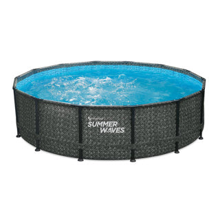 Piscine cadre Summer Waves ronde - ⌀427 x 107 cm - comprenant pompe de filtration - cartouche filtrante - bâche - tapis de sol - échelle - kit d'entretien