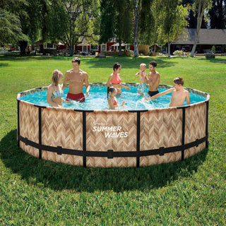 Piscine à cadre Summer Waves ronde - ⌀427 x 107 cm - piscines - marron clair - avec pompe de filtration - pompe de piscine - cartouche filtrante - couverture - tapis de sol - échelle - kit d'entretien