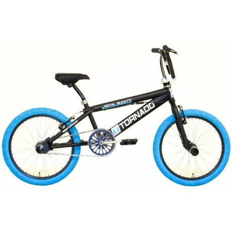 Vélo Royal BMX - Bugatti tornado freestyle 20 pouces - noir mat avec pneus bleus