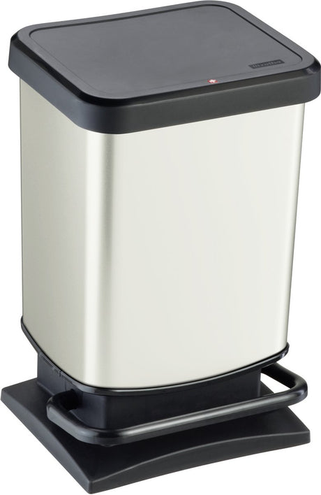 Poubelle à pédale Rotho Paso - poubelle 20l - sans BPA - blanc métallisé