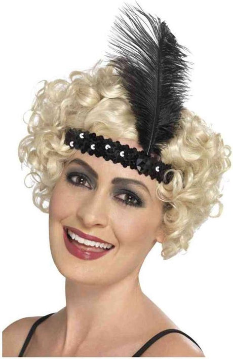 Smiffys - bandeau - charleston - avec plume - noir
