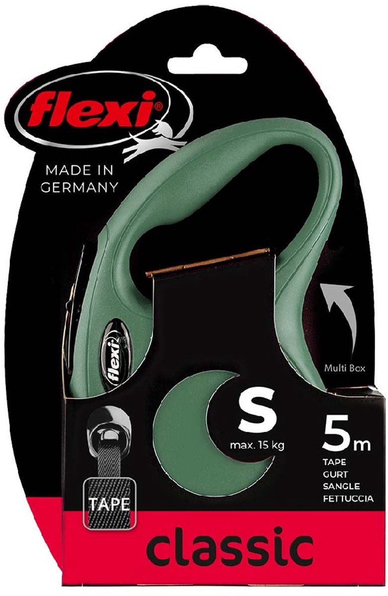 Flexi rétractable ligne classique ruban vert olive s - ligne - vert - vert - jusqu'à 15kg
