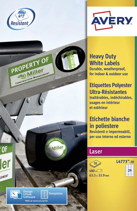 Étiquettes robustes blanches Avery sans marque sans marque - laser - l4773