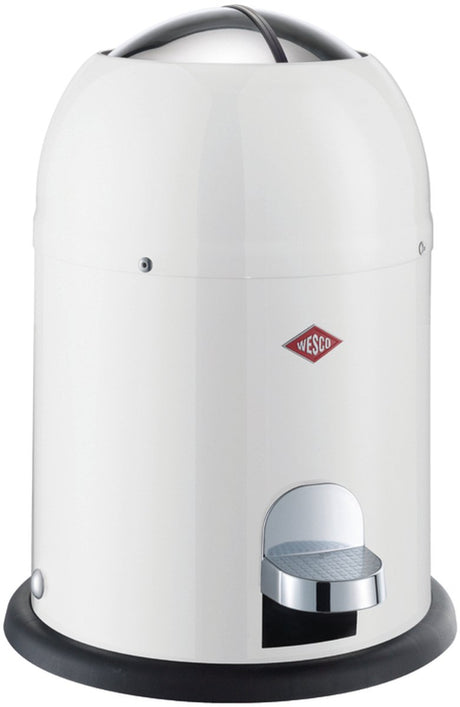 Seau à cosmétiques Wesco mini master en tôle d'acier thermolaquée blanche, capacité 6 litres, seau intérieur en plastique, pédale