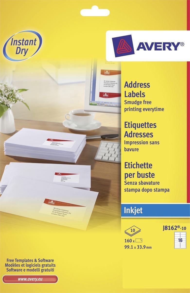 Etiquette d'adresse Avery blanche - jet d'encre - j8162