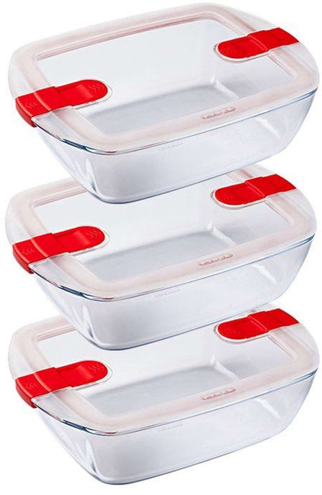 Pyrex - bol chauffant de cuisson 1,1 litre rectangle lot de 3 pièces - rouge transparent