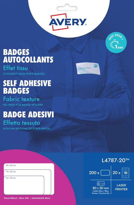 Etiquette badge Avery 50x80mm np 20 feuilles 10 étiquettes par feuille blanc bleu