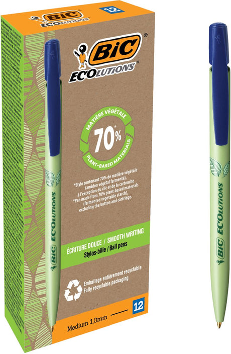 Stylo bille Bic ecolutions media clic biosourcé moyen bleu | 12 pièces