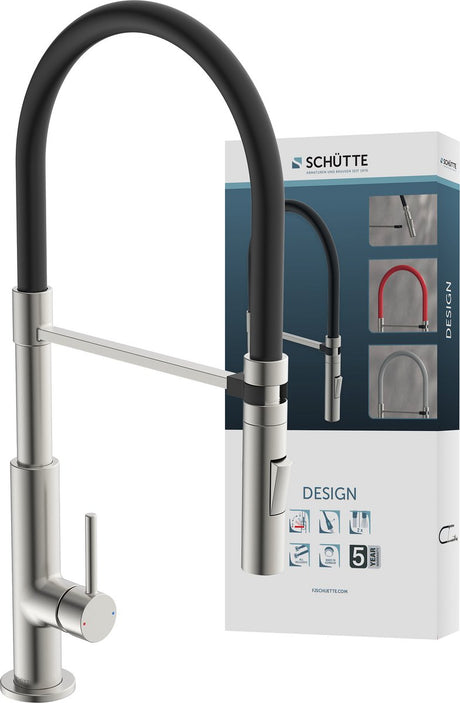 Robinet de cuisine design Schütte - mitigeur - aspect inox noir - aspect inox rouge - aspect inox gris