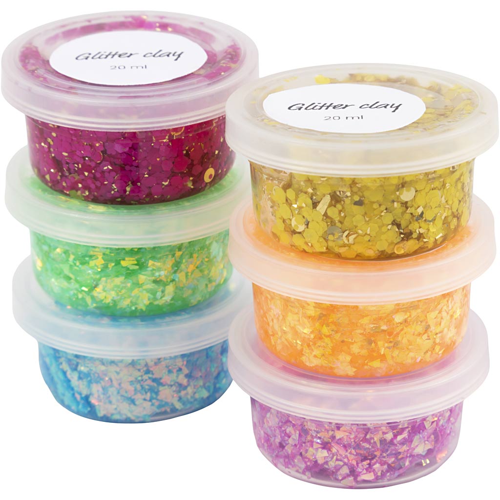 Argile pailletée Creativ company, couleurs joyeuses, 6x20 ml 1 boîte