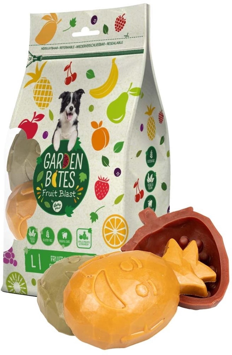 Garden Bites duvoplus - snacks pour chiens fruity buddies - friandises pour chiens - végétarien sans gluten - grand 3pcs