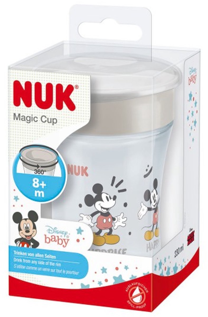 Nuk gobelet bébé magic cup 360 silicone 230ml mickey gris-blanc.