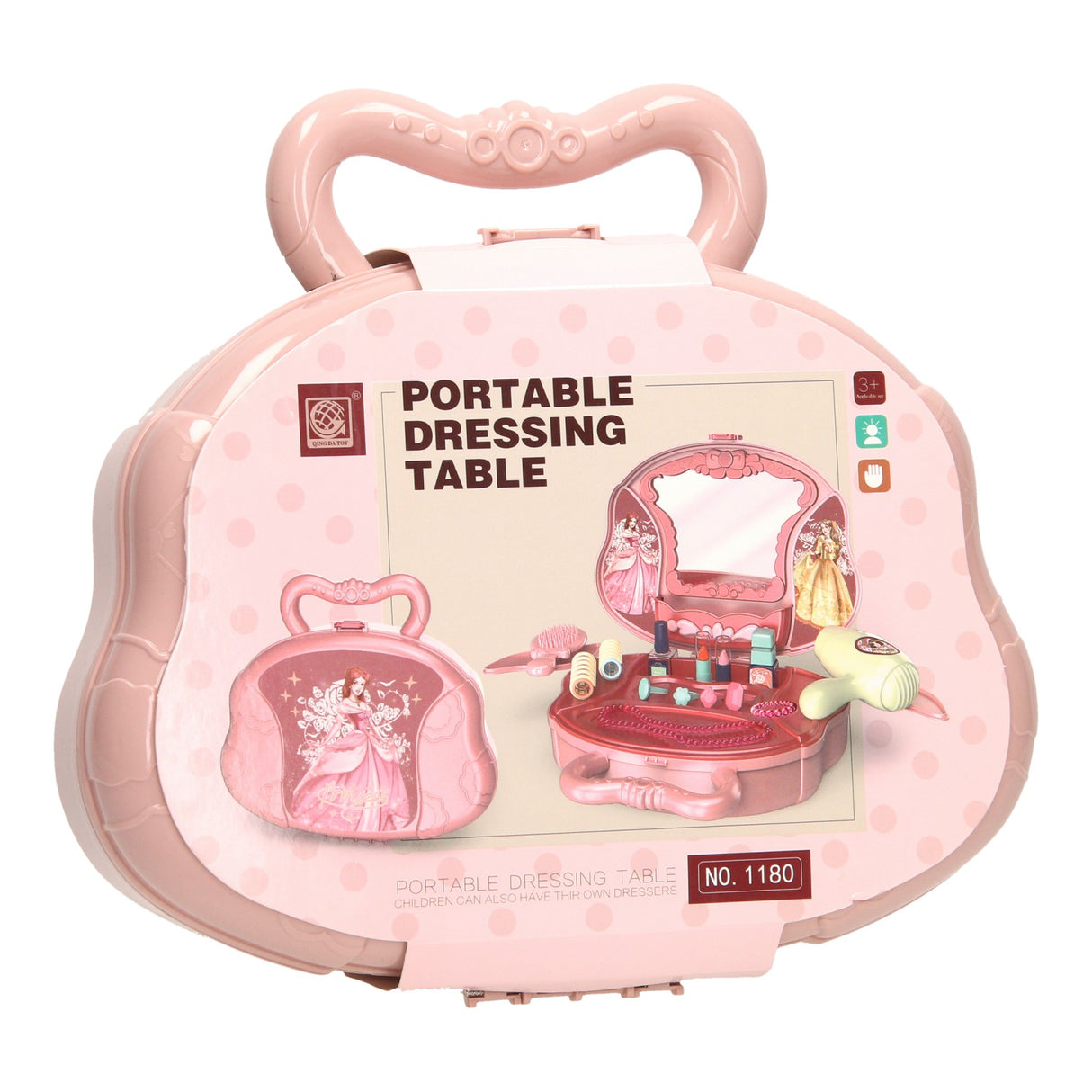 Coiffeuse Beauty Case rose dans une mallette de jeu