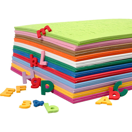 Creativ company lettres chiffres en mousse eva, h : 20 mm, épaisseur 3 mm, différentes couleurs, 24 feuilles div 1 boîte